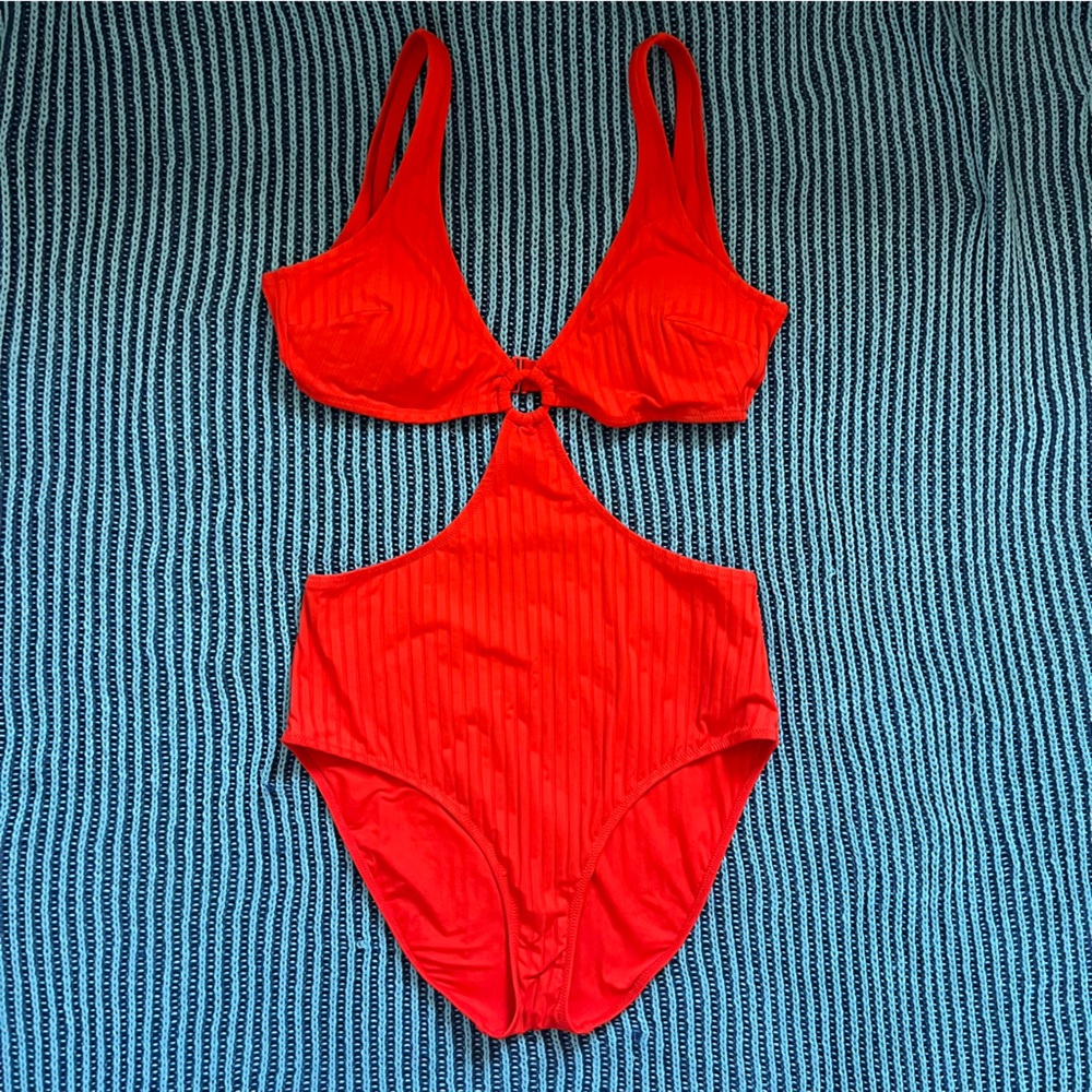 Aerie Vibrant Red Cutout One Piece Swimsuit